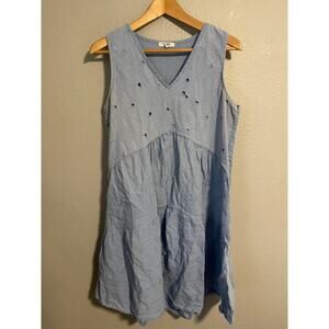 Rosemarne Dress Womens Medium Blue V Neck Eyelet Tiered Boho Made in Italy